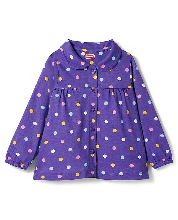 Babyhug Cotton Knit Full Sleeves Co-ords Night Suit With Polka Dot Print - Purple