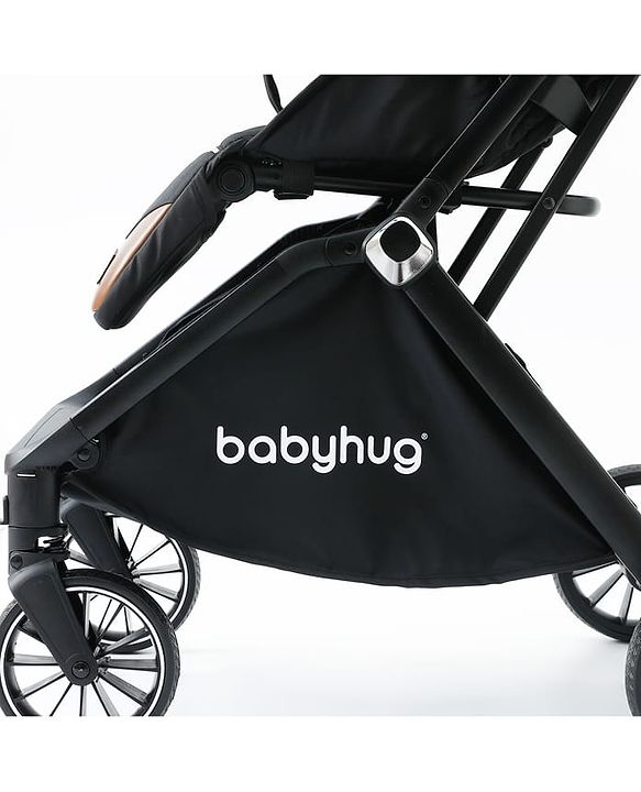 Babyhug Auto-fold Baby Stroller with Concealed Linked Brake - Black| One-Hand Compact Fold|  5-Point Harness| Shock Absorbing Wheels| Travel-Friendly| 0-3 Years Boys & Girls| Reclining Seat| PU Handle