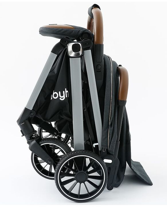 Babyhug Auto-fold Baby Stroller with Concealed Linked Brake - Black| One-Hand Compact Fold|  5-Point Harness| Shock Absorbing Wheels| Travel-Friendly| 0-3 Years Boys & Girls| Reclining Seat| PU Handle