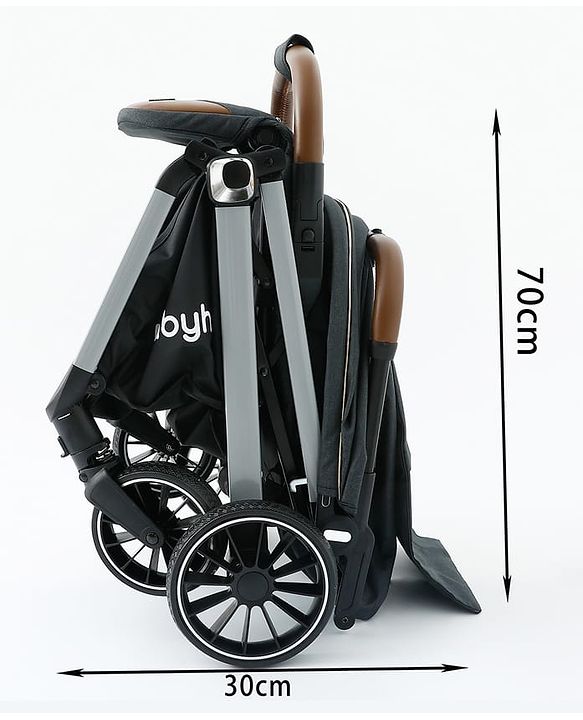 Babyhug Auto-fold Baby Stroller with Concealed Linked Brake - Black| One-Hand Compact Fold|  5-Point Harness| Shock Absorbing Wheels| Travel-Friendly| 0-3 Years Boys & Girls| Reclining Seat| PU Handle