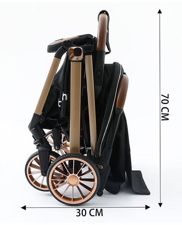 Babyhug Auto-fold Baby Stroller with Concealed Linked Brake - Black| One-Hand Compact Fold|  5-Point Harness| Shock Absorbing Wheels| Travel-Friendly| 0-3 Years Boys & Girls| Reclining Seat| PU Handle