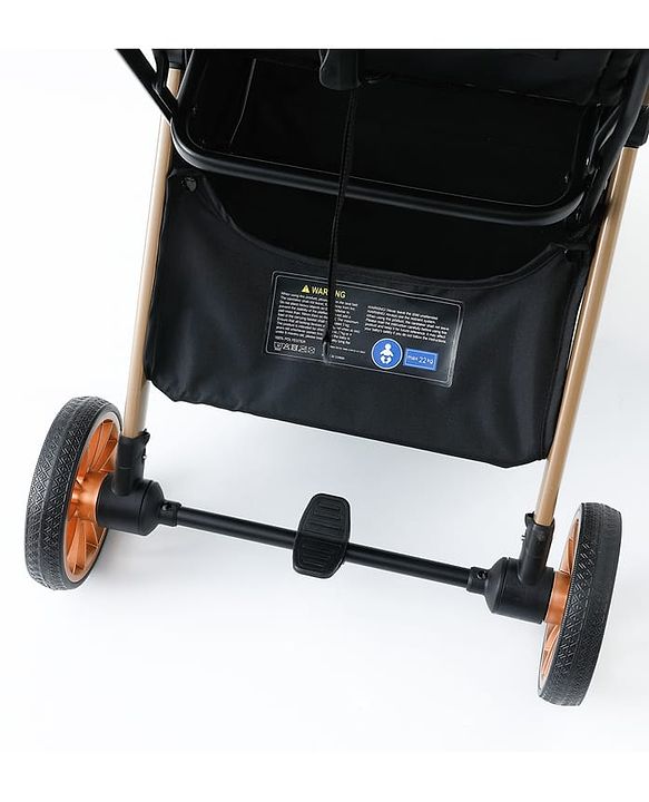Babyhug Auto-fold Baby Stroller with Concealed Linked Brake - Black| One-Hand Compact Fold|  5-Point Harness| Shock Absorbing Wheels| Travel-Friendly| 0-3 Years Boys & Girls| Reclining Seat| PU Handle