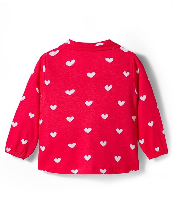 Babyhug Cotton Knit Full Sleeves Co-ords Night Suit With Heart Print - Red