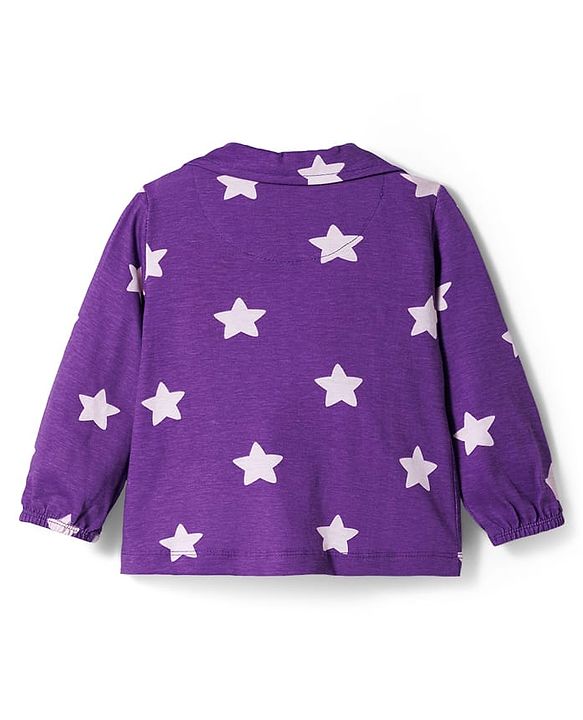 Babyhug Cotton Knit Full Sleeves Co-ords Night Suit With Star Print - Purple