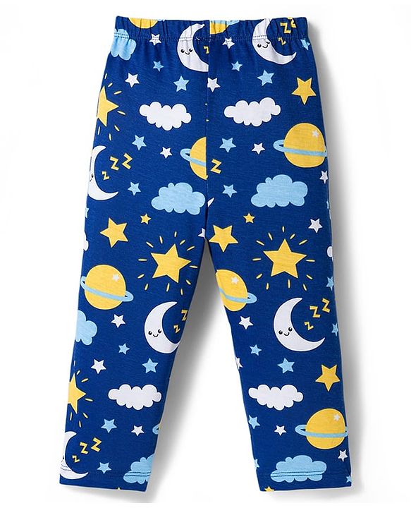 Babyhug Cotton Knit Full Sleeves Co-ords Night Suit With Star Print - Navy Blue