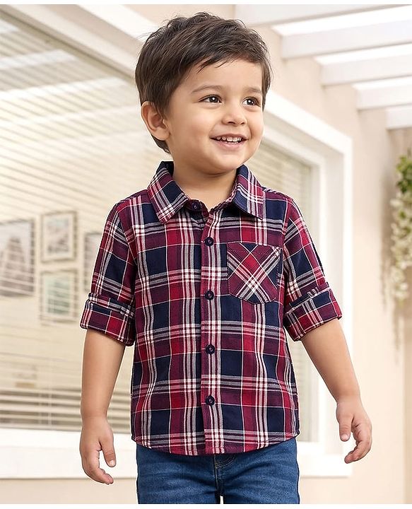 Babyhug Cotton Woven Full Sleeves Shirt With Checks - Red