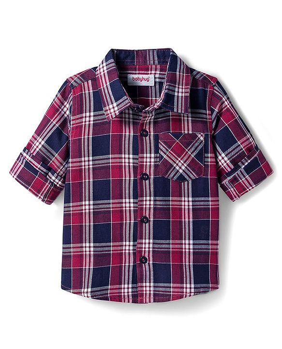 Babyhug Cotton Woven Full Sleeves Shirt With Checks - Red