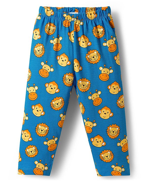Babyhug Cotton Knit Full Sleeves Co-ords Night Suit With Animal Print - Blue