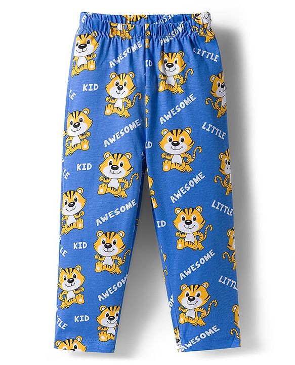 Babyhug Cotton Knit Full Sleeves Night Suit With Animal Print - Blue