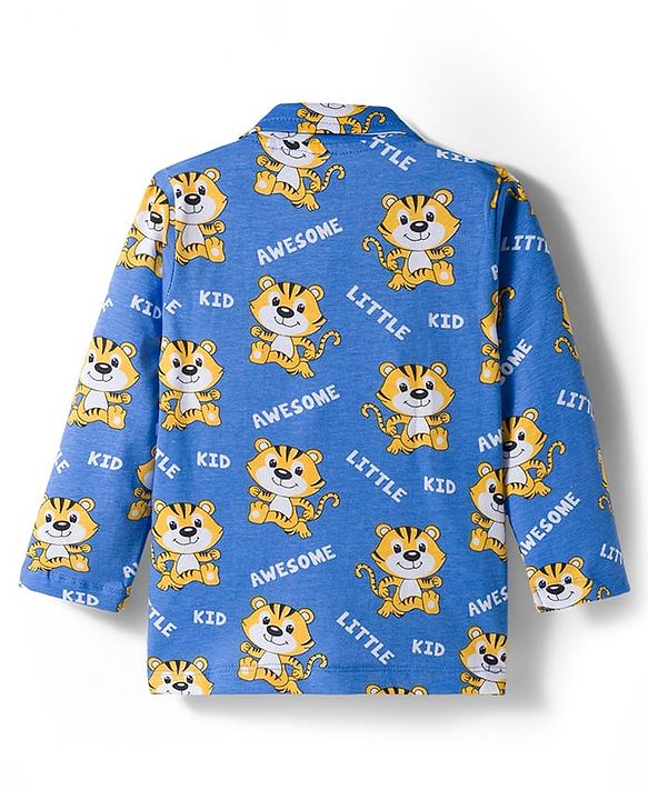 Babyhug Cotton Knit Full Sleeves Night Suit With Animal Print - Blue