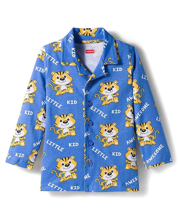 Babyhug Cotton Knit Full Sleeves Night Suit With Animal Print - Blue