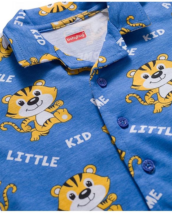 Babyhug Cotton Knit Full Sleeves Night Suit With Animal Print - Blue