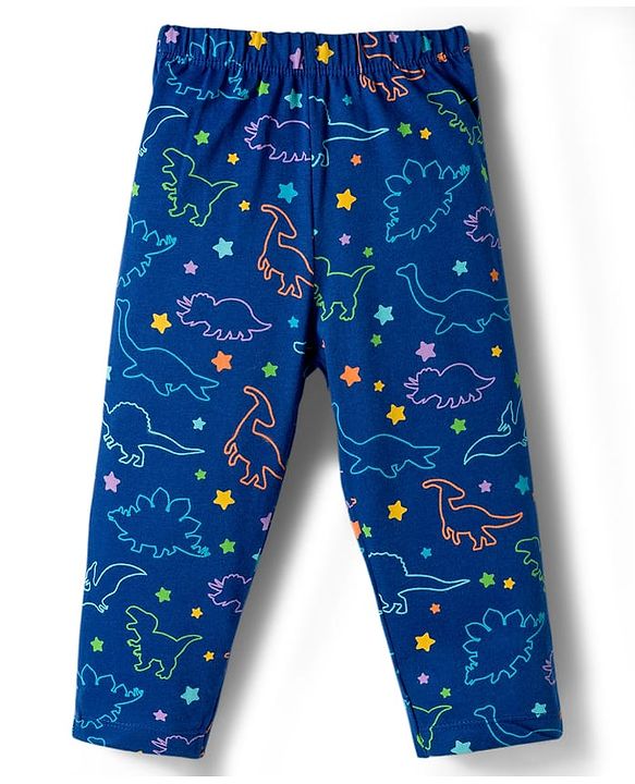 Babyhug Cotton Knit Full Co-ords Night Suit With Dino Print - Navy Blue