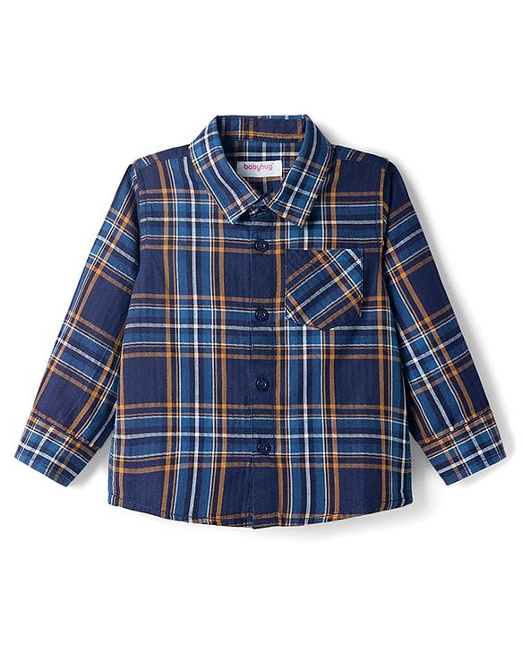 Babyhug Cotton Woven Full Sleeves Shirts With Checks - Navy Blue