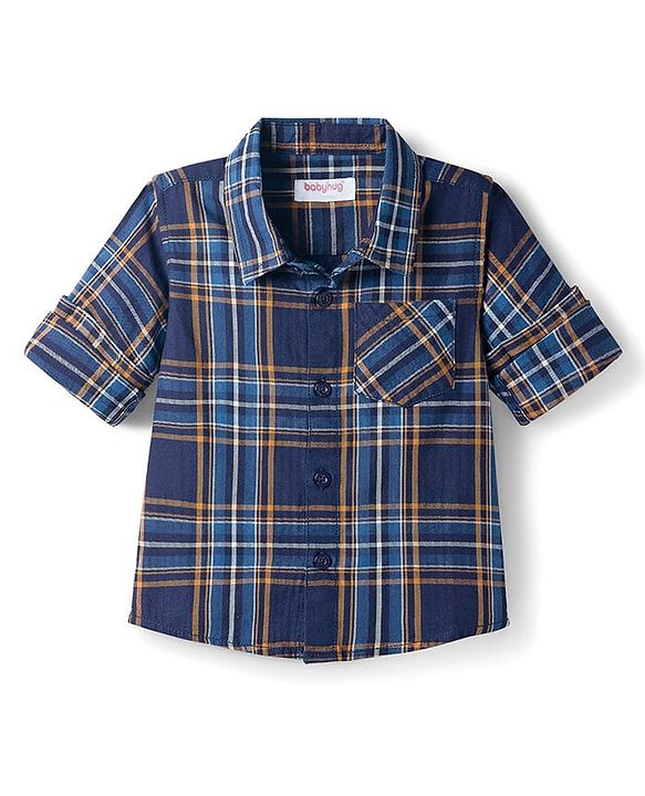 Babyhug Cotton Woven Full Sleeves Shirts With Checks - Navy Blue