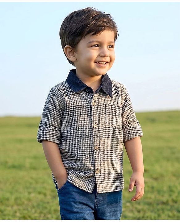 Babyhug Cotton Woven Full Sleeves Shirt With Checks - Black