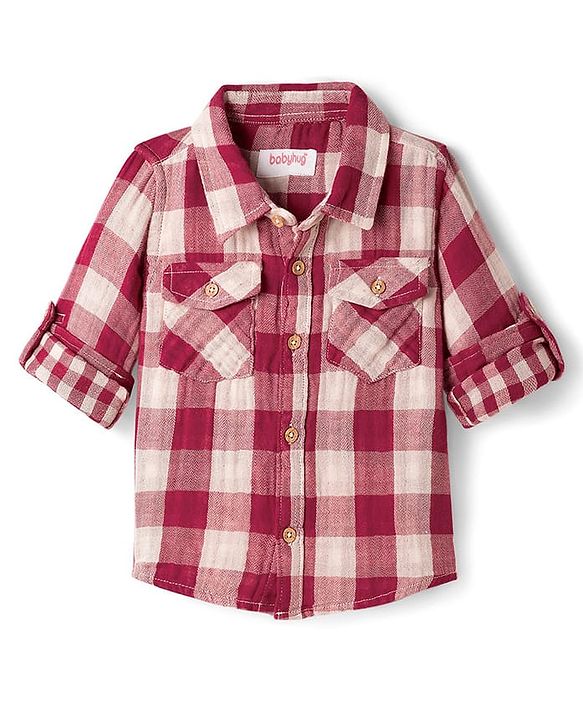 Babyhug Cotton Woven Full Sleeves Double Cloth Checks Shirt - Red