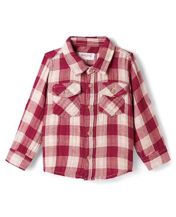 Babyhug Cotton Woven Full Sleeves Double Cloth Checks Shirt - Red