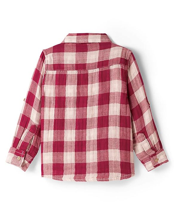 Babyhug Cotton Woven Full Sleeves Double Cloth Checks Shirt - Red