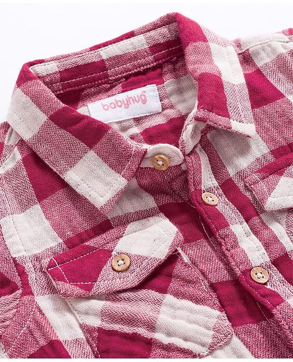 Babyhug Cotton Woven Full Sleeves Double Cloth Checks Shirt - Red