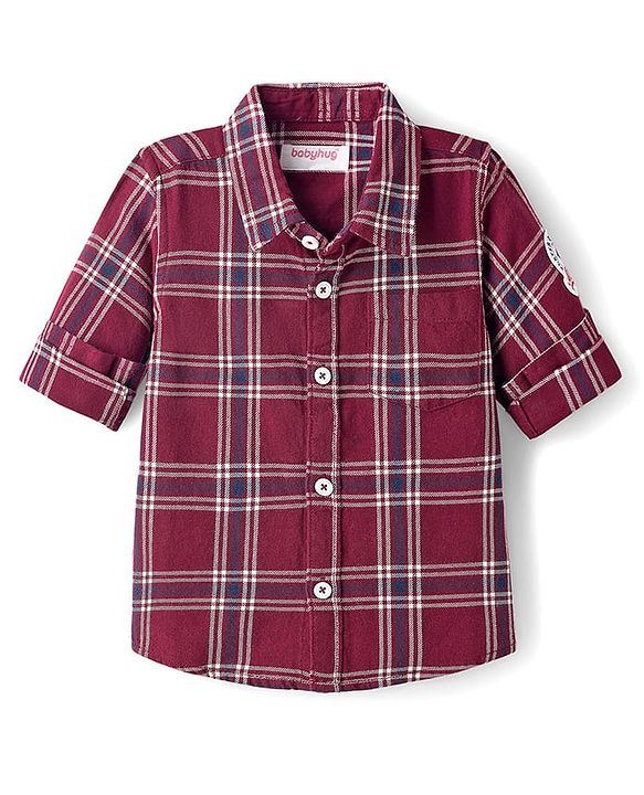 Babyhug Cotton Woven Full Sleeves Shirt With Checks - Red