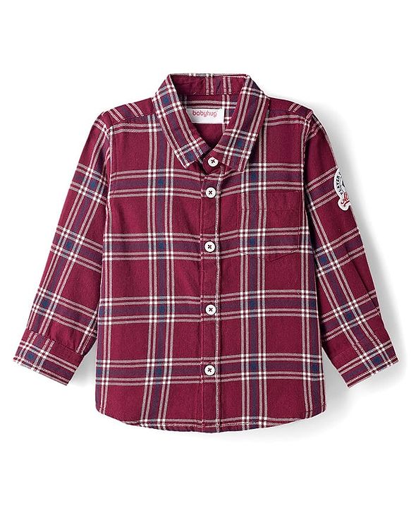 Babyhug Cotton Woven Full Sleeves Shirt With Checks - Red