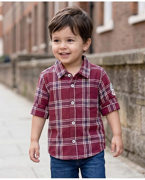 Babyhug Cotton Woven Full Sleeves Shirt With Checks - Red