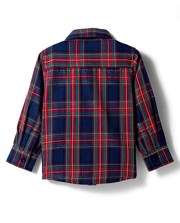 Babyhug Cotton Woven Full Sleeves Checks Shirt With Bow - Navy Blue & Red