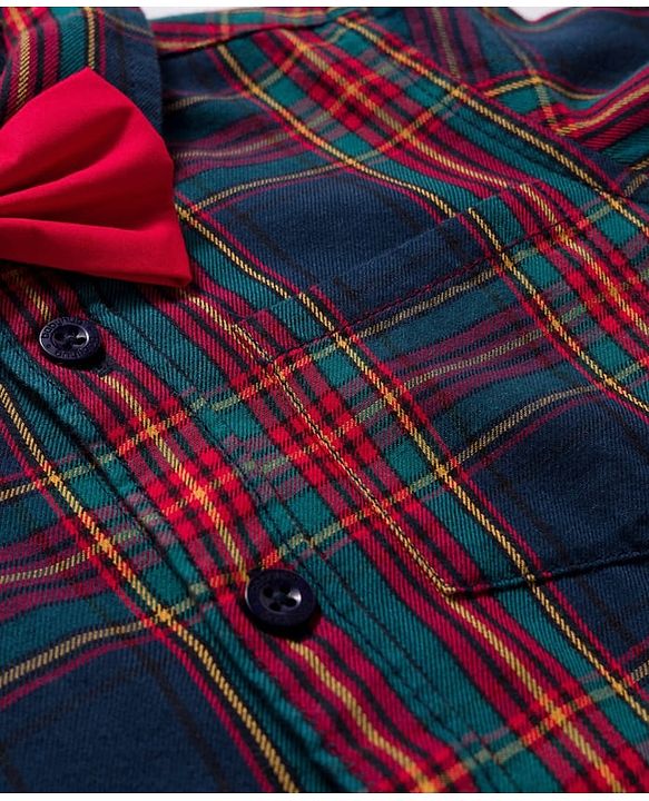 Babyhug Cotton Woven Full Sleeves Checks Shirt With Bow - Navy Blue & Red