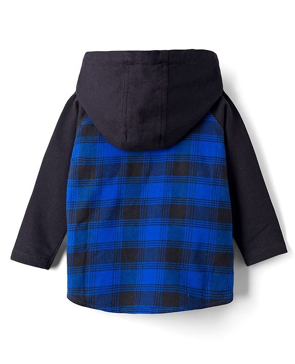 Babyhug Cotton Woven Full Sleeves Hooded Shirt With Checks - Blue