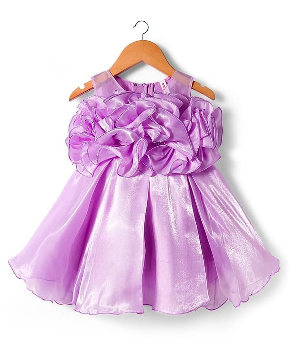 Babyhug Woven Sleeveless Party Dress with Floral Applique - Lavender