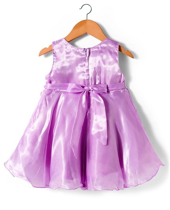 Babyhug Woven Sleeveless Party Dress with Floral Applique - Lavender