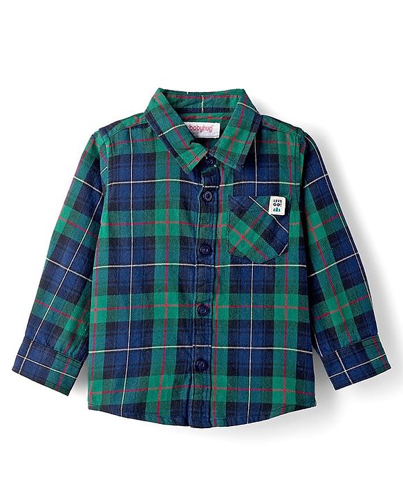 Babyhug Cotton Woven Full Sleeves Shirt With Checks - Green