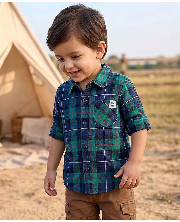 Babyhug Cotton Woven Full Sleeves Shirt With Checks - Green