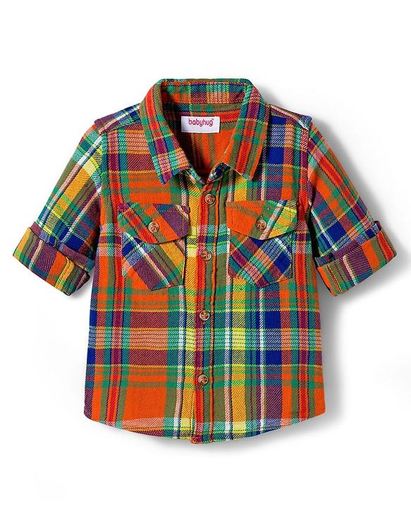 Babyhug Cotton Woven Full Sleeves Checks Shirt - Yellow