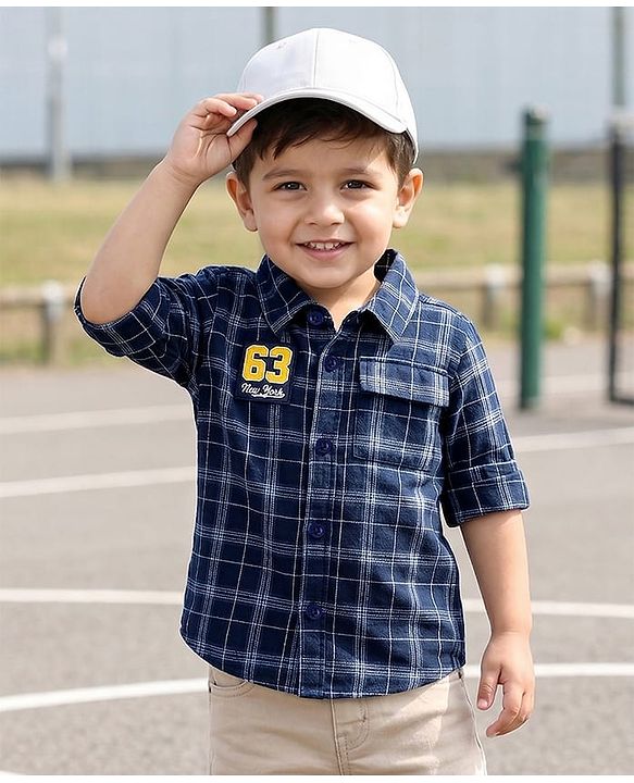 Babyhug Cotton Woven Full Sleeves Shirt With Checks - Navy Blue