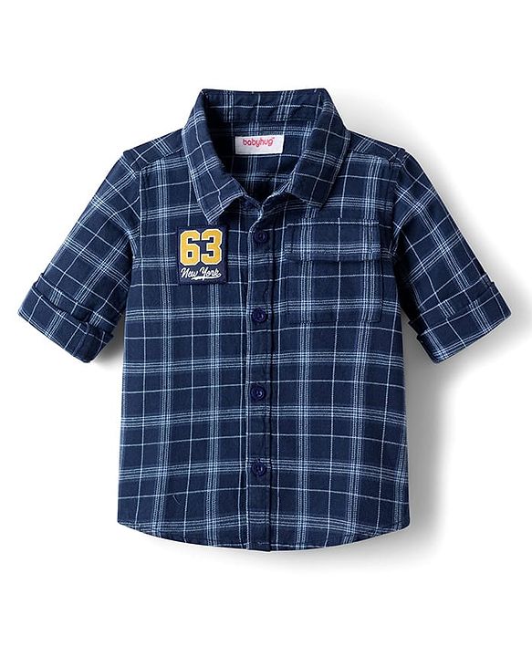 Babyhug Cotton Woven Full Sleeves Shirt With Checks - Navy Blue