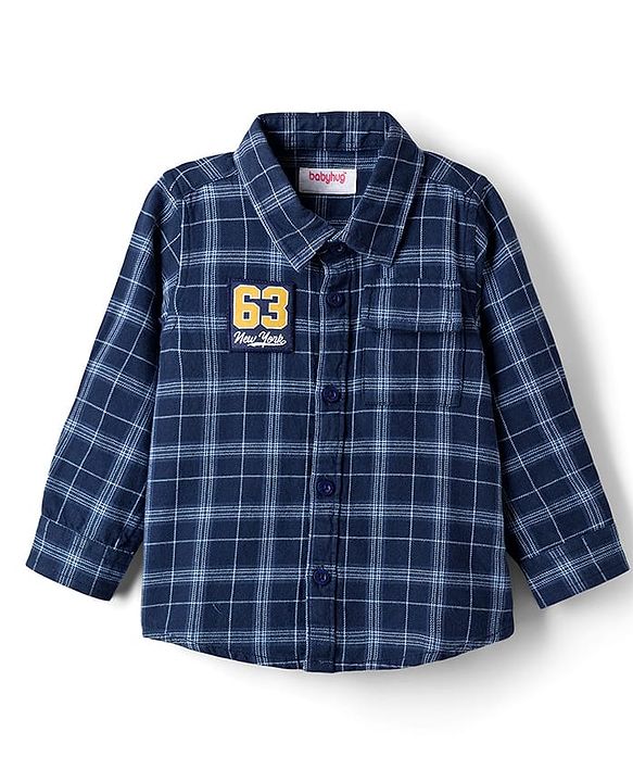 Babyhug Cotton Woven Full Sleeves Shirt With Checks - Navy Blue