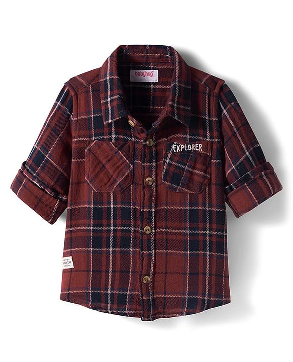 Babyhug Cotton Woven Full Sleeves Checks Shirt - Brown