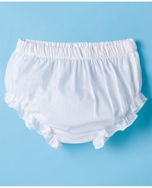 Babyhug 100 % Cotton Sleeveless Solid Coloured  Jhabla with Cap & Panties - White