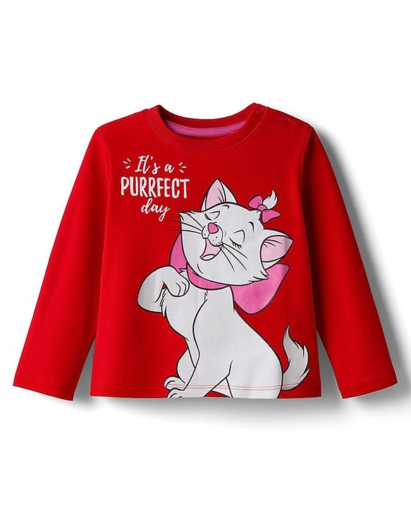 Babyhug Disney Single Jersey Knit Full Sleeves Night Suit With Marie Graphics - Red
