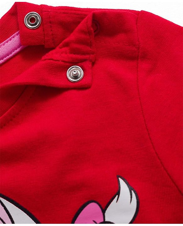 Babyhug Disney Single Jersey Knit Full Sleeves Night Suit With Marie Graphics - Red