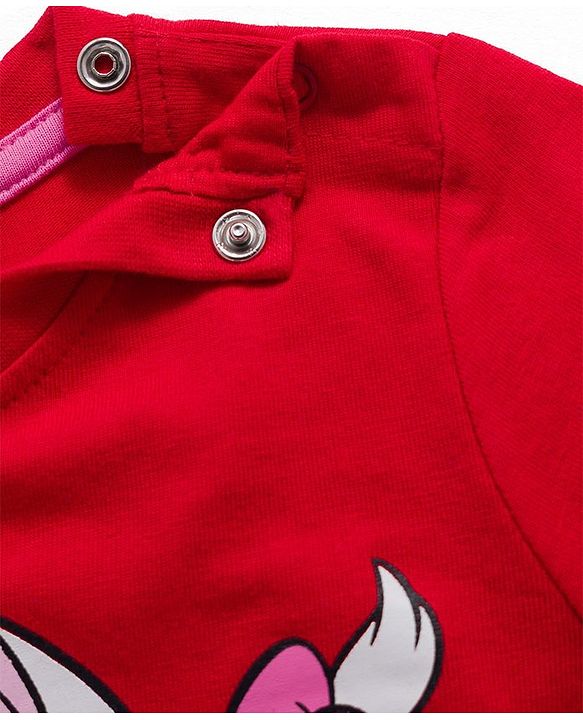 Babyhug Disney Single Jersey Knit Full Sleeves Night Suit With Marie Graphics - Red