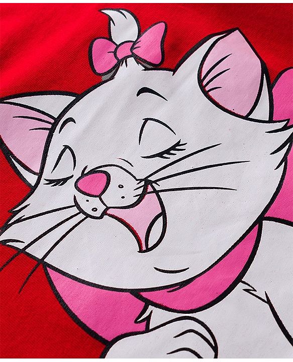 Babyhug Disney Single Jersey Knit Full Sleeves Night Suit With Marie Graphics - Red