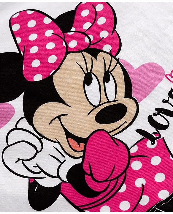 Babyhug Disney Single Jersey Knit Full Sleeves Night Suit With Minnie Mouse Graphics - White & Pink