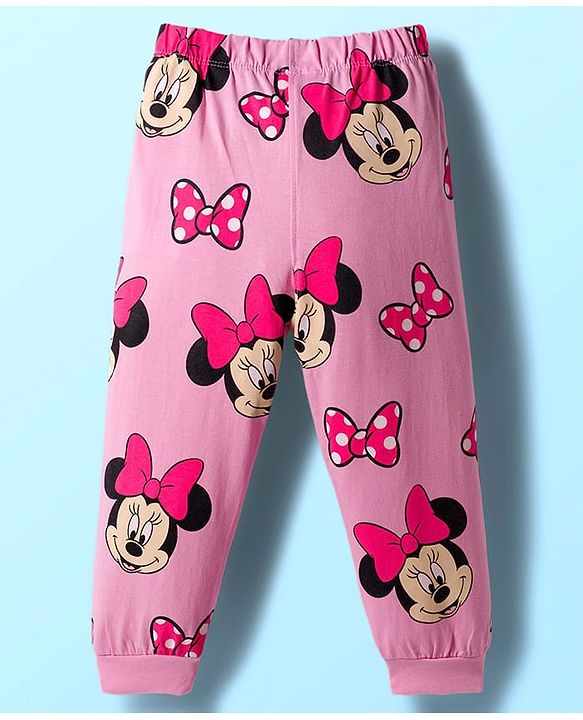 Babyhug Disney Single Jersey Knit Full Sleeves Night Suit With Minnie Mouse Graphics - White & Pink