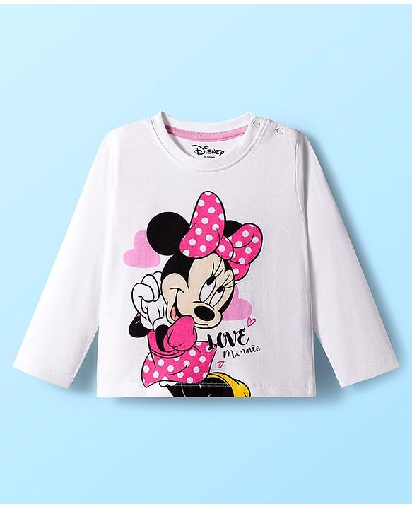 Babyhug Disney Single Jersey Knit Full Sleeves Night Suit With Minnie Mouse Graphics - White & Pink