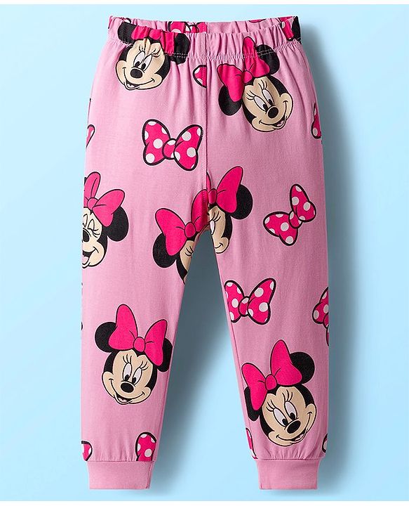 Babyhug Disney Single Jersey Knit Full Sleeves Night Suit With Minnie Mouse Graphics - White & Pink