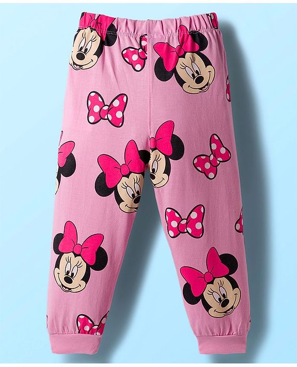 Babyhug Disney Single Jersey Knit Full Sleeves Night Suit With Minnie Mouse Graphics - White & Pink