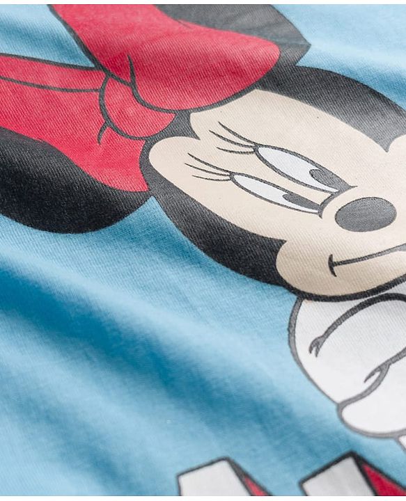 Babyhug Disney Single Jersey Knit Full Sleeves Night Suit With Minnie Mouse Graphics - Light Blue & Red